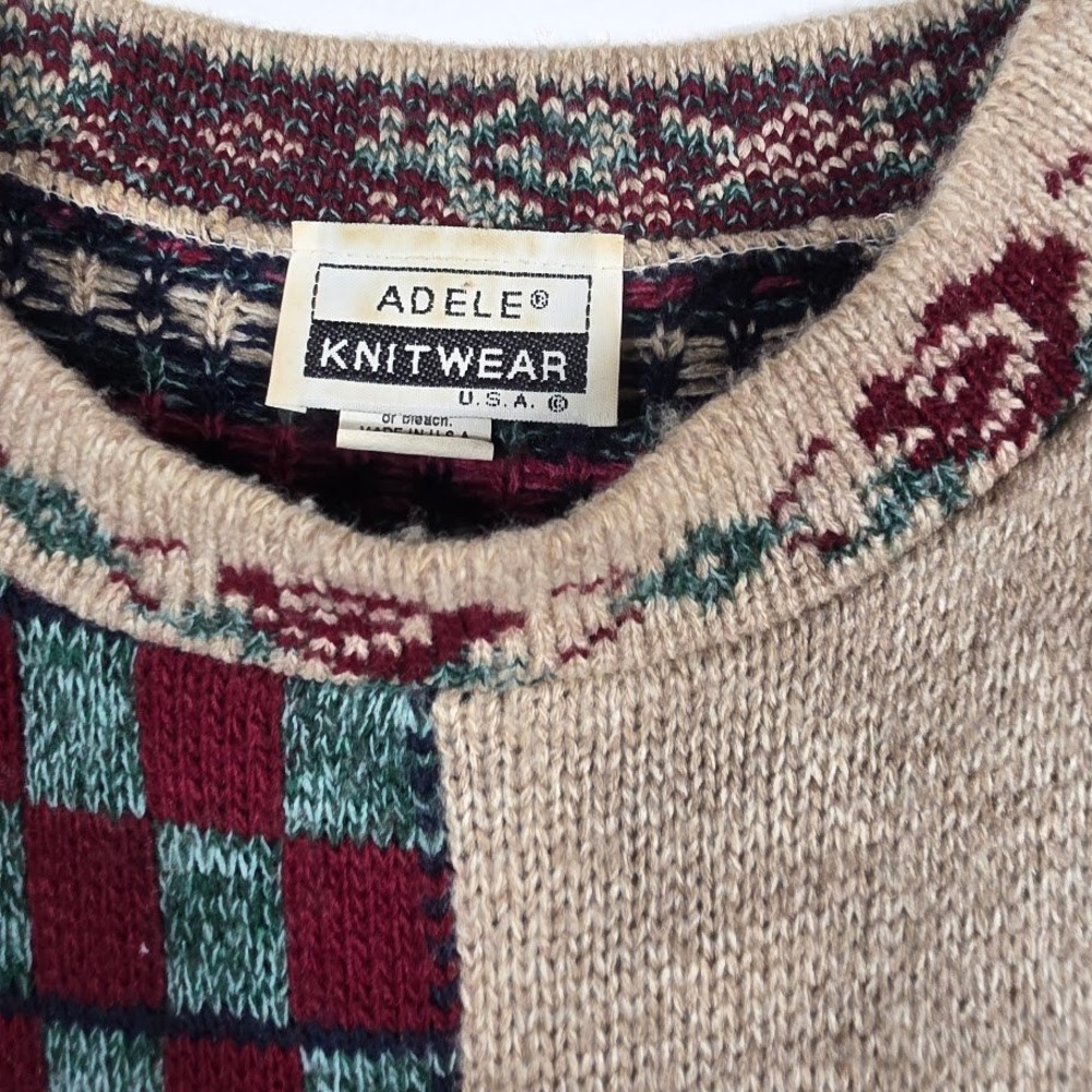 Vintage Adele Knitwear Womens Patchwork Rose Plai… - image 3